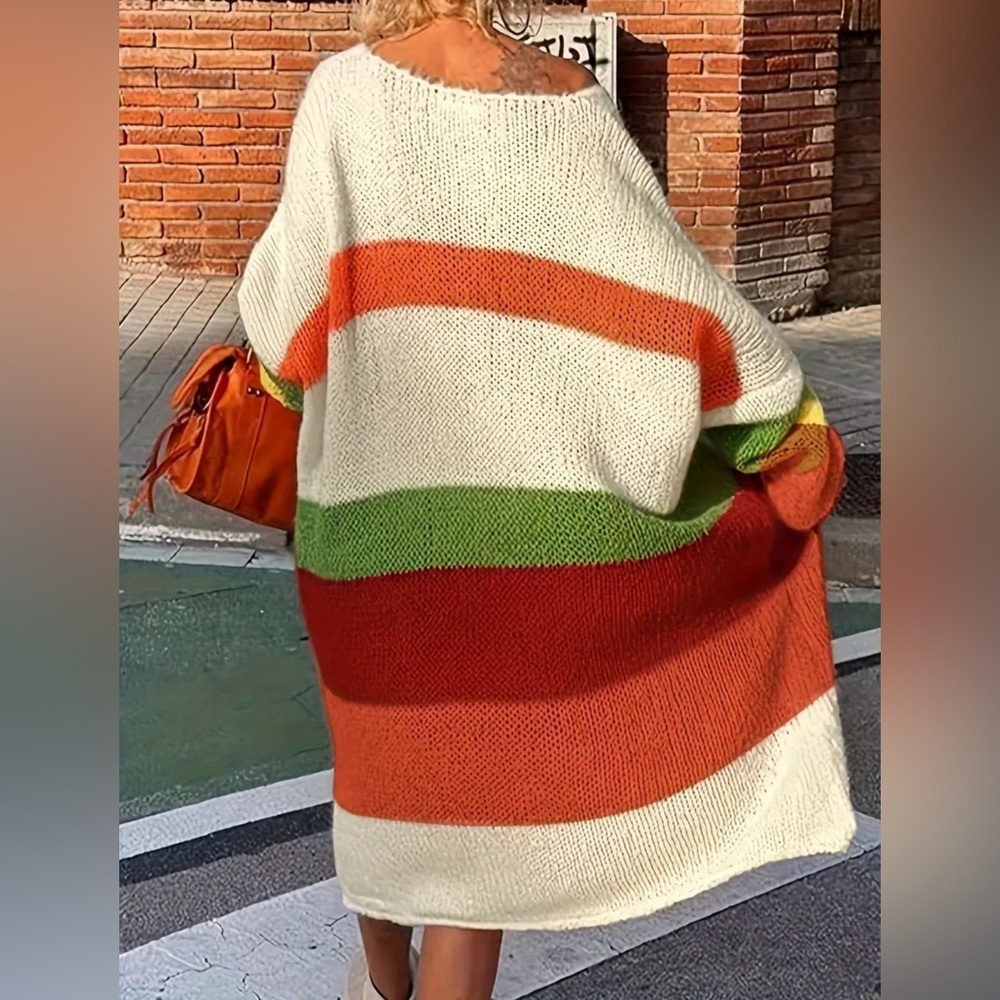 NEW-Plus Size PEACE Pattern Color Block Sweater Dress - Picture 4 of 7